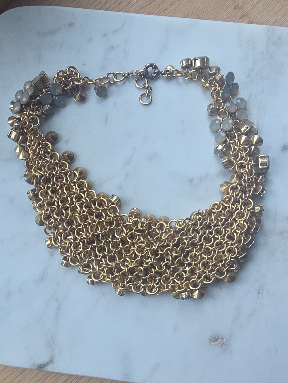 Vintage J.Crew Gold Tone Opal Glass Cluster Statement Necklace - Picture 6 of 8